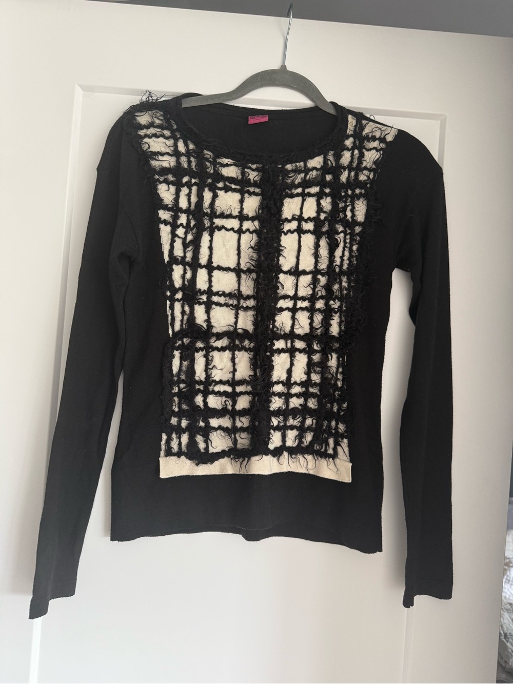 Save The Queen Black and Cream Textured Front Panel Sweater